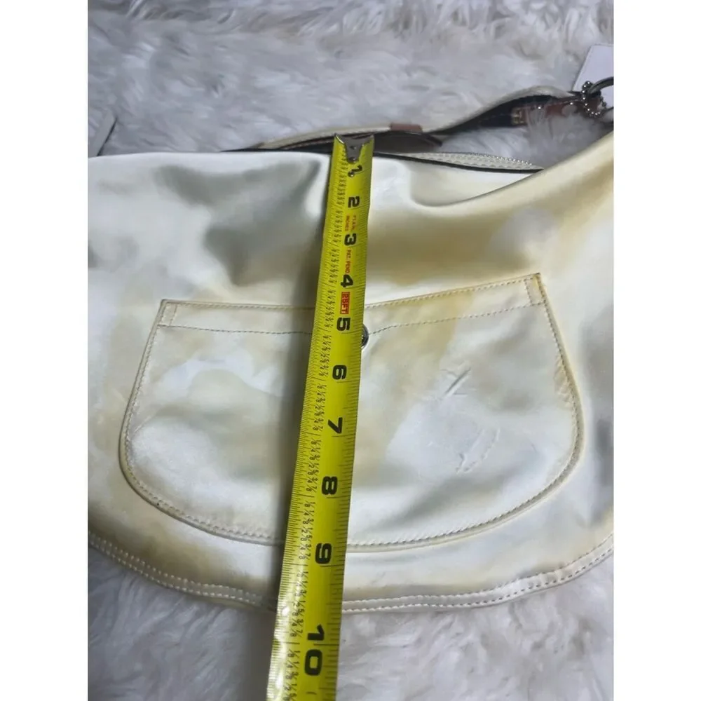 Coach Hampton sateen off white &Yellow marble hobo Bag tan leather &fabric strap